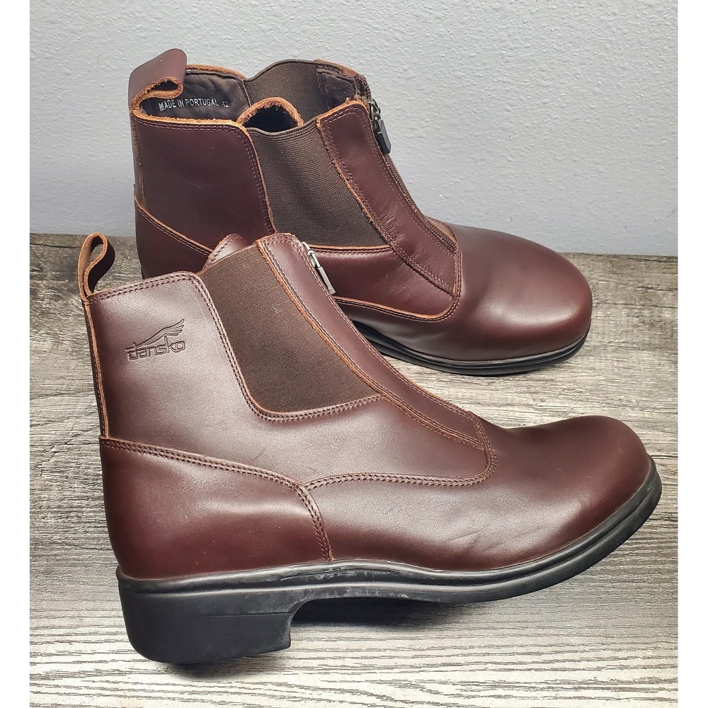 Dansko Brown Leather Ankle Boots Womens 42 (11.5 US) Front Zip Pull On Chelsea